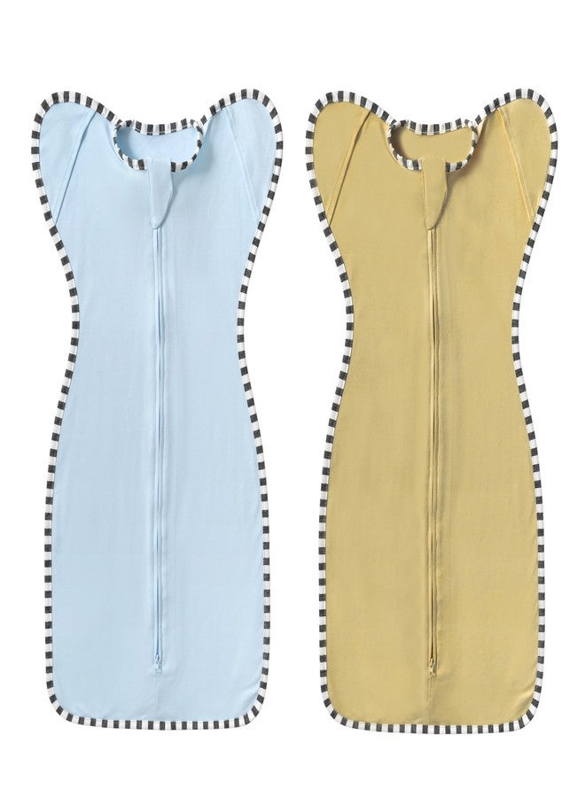 DONOMILO 2-Pack Baby Transition Swaddle Set, Breathable Newborn Sleep Sack with Arms Up Design & 2-Way Zipper, 100% Cotton Transition Swaddle for Infant Boys Girls (Khaki + Blue, S(0-3 Months)) - Image 1
